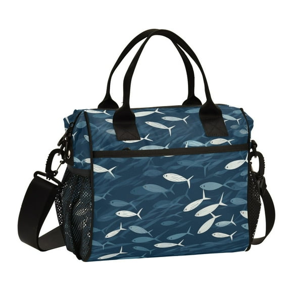 Small Fish Swimming Lunch Bag Insulated Lunch Box Leakproof Reusable Cooler Tote Adjustable Shoulder Strap for Men Women 9L