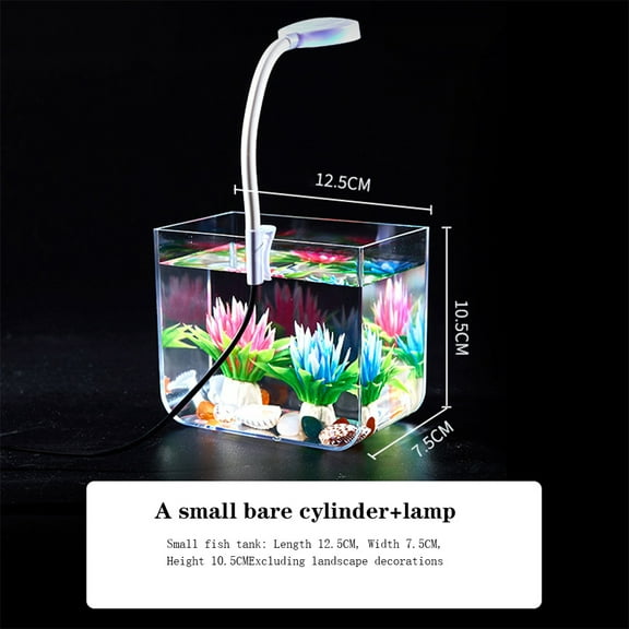 Small Fish Tank, Aquarium Tank with Clamp Light, Wall Mounted Filter, Anti Slip Base, Aquarium Starter Kits, Square Fish Tank for Living Room Office Decor