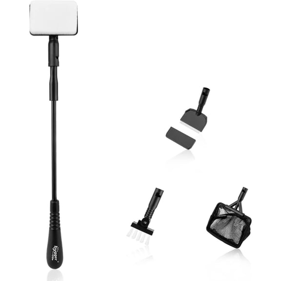 Small Fish Tank Cleaner, Aquarium Cleaning Tools Kit with Handle, Seaweed Scraper, Fishing Net, Sponge Brush,Wall Brush (S)