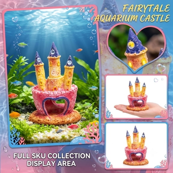 Small Fish Tank Decorations, Fish Tank Castle, Betta Fish Hideout Cave, Princess Castle Ornament, 4X2.5 Inch Resin Fairy Pink Aquarium Decor for Small Betta Tanks, Safe Fish