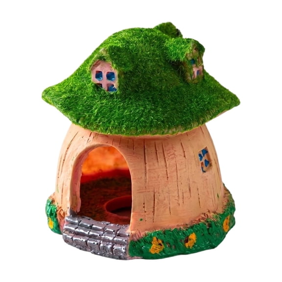 Small Fish Tank Decorations Flocked Moss Mushroom House Hideout Betta Fish Tank Decor for Aquatic Turtle Habitat Ornament