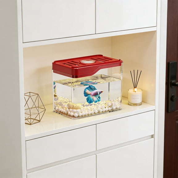Small Fish Tank for Desktop, Transparent Aquarium with LED Light, Mini Glass Fish Bowl for Betta Goldfish, Home Office Decor, Tabletop Water Terrarium, Easy Clean Portable Nano Tank for Beginners