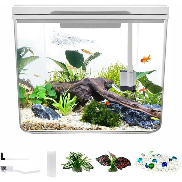 Small Fish Tank Kit 1.8 Gallon, Aquarium Starter Kit With Super-quiet 