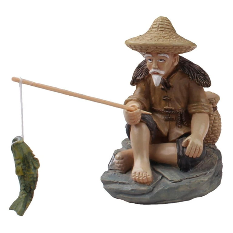 Small Fisherman Figurine Garden Statue Miniature Sculpture Resin home Decor