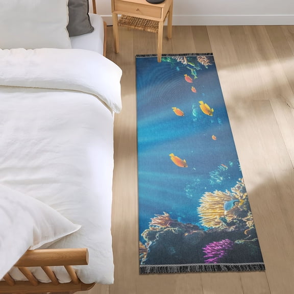 Small Fishes and Corals in Sea Bedside Runner Rug 2'x 6' Non Slip Carpet Floor Mat Area Rug