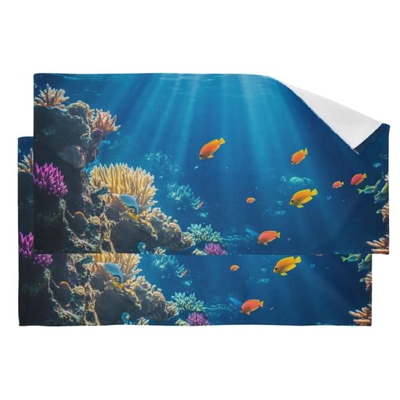 Small Fishes and Corals in Sea Hand Towel Absorbent Bath Towels for Bathroom Sports Gym 28" x 14" Set of 2