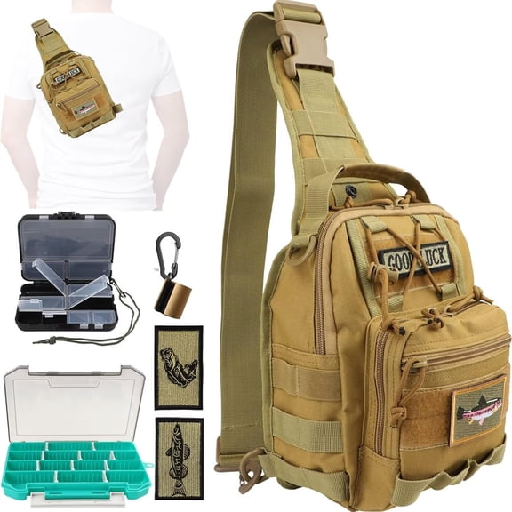 Small Fishing Backpack, Fly Fishing Sling Pack Tackle Bag with Tackle Boxes