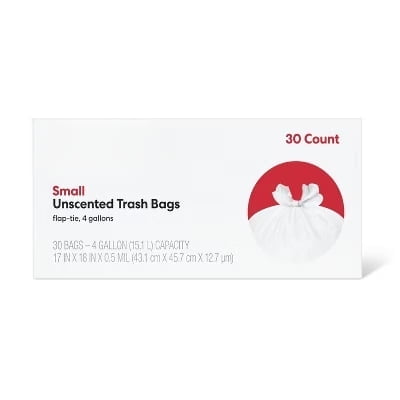 Small Flap Tie Trash Bags - 4gal - 30ct