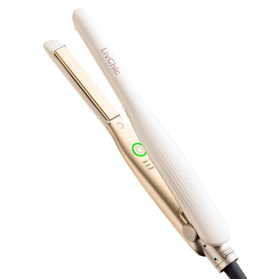 Small Flat Iron 1/2 inch Pencil Flat Iron for Edge, Short Hair, Pixie Cut and Bangs, French bob Iron for Edges with Anti-Pinch Design,with Anion Function-Dual Voltage for Travel (White)