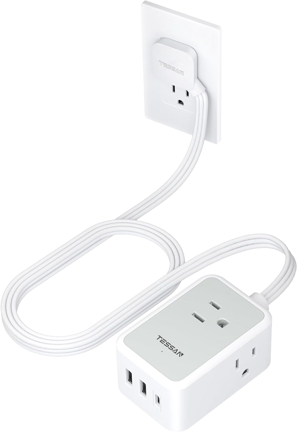 Mini Usb Outlets Small Flat Plug Power Strip, Ultra Thin Extension Cord with 3 USB Wall ...