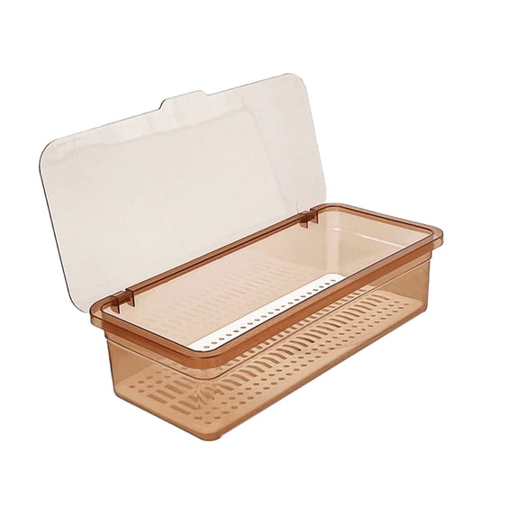 Small Flatware Organizer with Lid, Countertop Plastic Cutlery Tray, Compact Storage Holder for Cutlery, Makeup Brushes(Coffee)