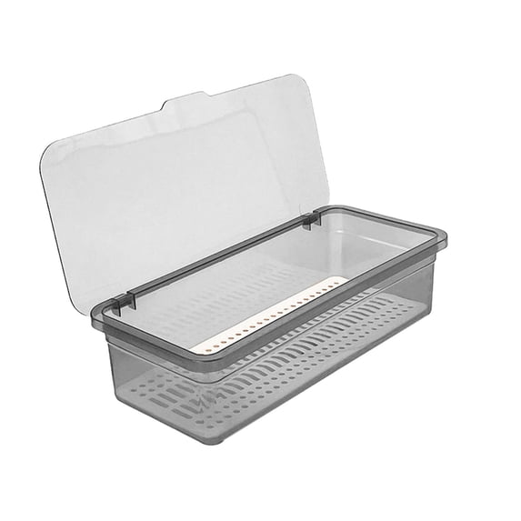 Small Flatware Organizer with Lid, Countertop Plastic Cutlery Tray, Compact Storage Holder for Cutlery, Makeup Brushes(Gray)