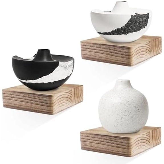 Small Floating Shelf,Set of 6 Inch Display Ledges for Wall,Mini Shelves,Rustic Wood Shelf for Bedroom Living Room Bathroom Kitchen (3 pcs, Carbonized Black)