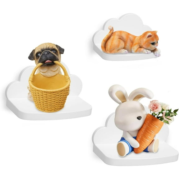 Small Floating Shelves Mini Cloud Shelves Hanging Display Wall Shelf for Kids Bedroom,7 Pack,with 2 Types of Installation,Pink-L