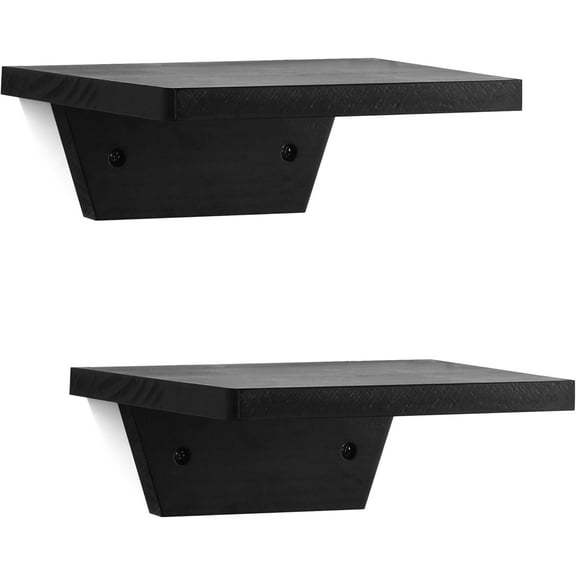Small Floating Shelves,Speaker Shelf,Trapezoid Wall Shelf for Table Lamp Plants Display,Decorative Wood Ledges Chic for Living Room,Bedroom,Kitchen,Office,Pine,8x6 Inch,2 Pack(Black)