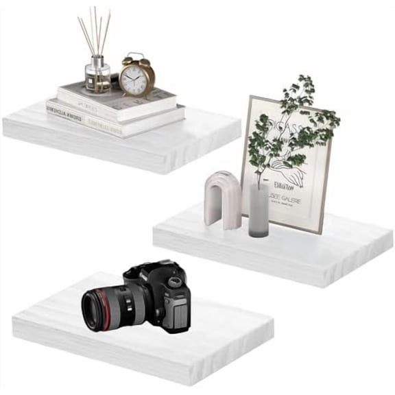 Small Floating Shelves for Wall - 12 x 9 Inch White Shelves for Bedroom, Living Room, Bathroom, Kitchen, Office Decor Set of 3