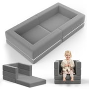 Abdtech 3-in-1 Small Floor Bed Convertible Folding Travel Sofa and Lounger Multifunctional Sleeper with Safety Rails, 44 inch, Gray