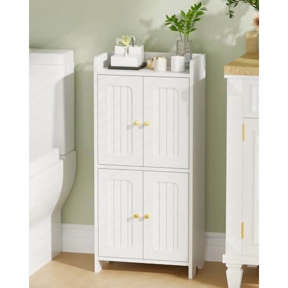 Small Floor Cabinet, Toilet Paper Storage, Bathroom Storage Cabinet with 4 Doors and Shelves, Bathroom Organizers and Storage for Small Spaces, White 7.9" D x 14.6" W x 31" H YYG11W