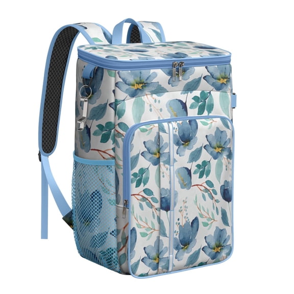 Small Floral Botanical Pattern Insulated Cooler Backpack, Leakproof Waterproof Lunch Backpack for Spring and Summer Outdoor Activities