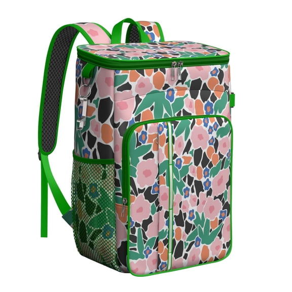 Small Floral Botanical Pattern Insulated Cooler Backpack, Leakproof Waterproof Lunch Backpack for Spring and Summer Outdoor Activities