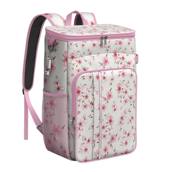 Small Floral Botanical Pattern Insulated Cooler Backpack, Leakproof Waterproof Lunch Backpack for Spring and Summer Outdoor Activities