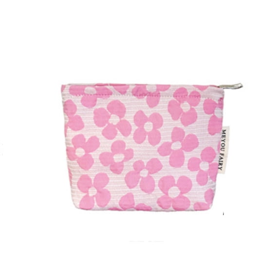 Small Floral Cosmetic Bag Portable Makeup Pouch for Handbags, 6.3x5.5 Inch Polyester and Canvas Mini Toiletry Organizer for Daily Travel and Storage Pink