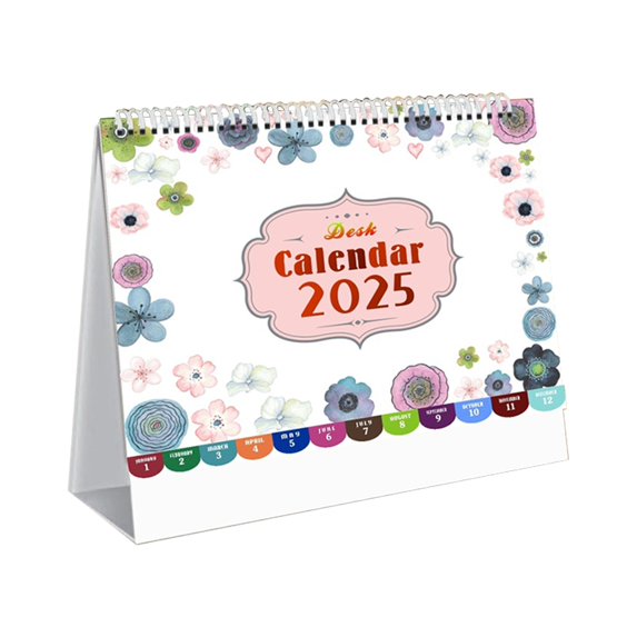 Small Floral Desk Calendar with Horizontal Gold Coils, Desktop Standing Monthly Flip Schedule Planner for Home and Classroom, January 2025 to June 2026, Version C801