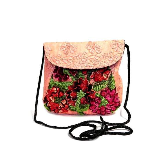 Small Floral Embroidered Slim Embossed Satin Purse Crossbody Bag - Womens Fashion Handmade Boho Accessories