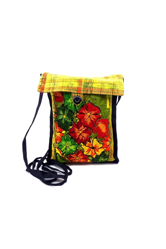 Small Floral Embroidered Slim Lightweight Square Plaid Purse Crossbody Bag - Womens Fashion Handmade Boho Accessories