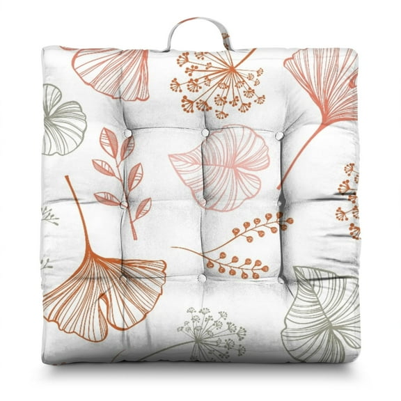 Small Floral Floor Pillow - Thick Square Tatami Mat with Country Garden Blooms Print