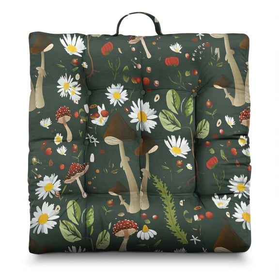 Small Floral Meditation Pillow - Full & Fluffy Square Seat with Country Garden Blooms
