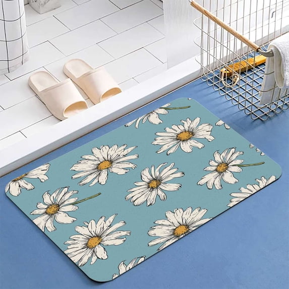 Small Floral Pattern Diatomite Bath Mats Bathroom Absorbent Anti Slip Floor Mat Foot Carpet Quick Dry Shower Toilet Rug Doormat Washable