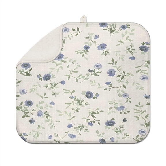 Small Floral Print Drying Mat Foldable Space-Saving Kitchen Counter Mat