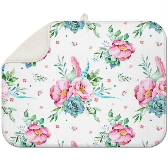 Small Floral Print Drying Mat Foldable Space-Saving Kitchen Counter Mat