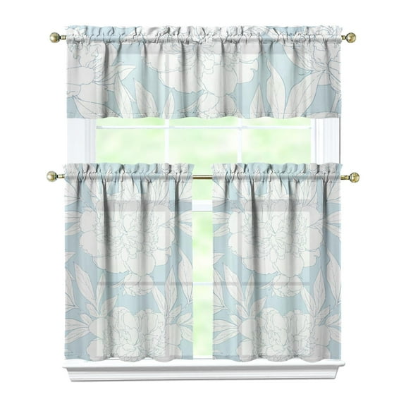 Small Floral Print Kitchen Curtains 3-Piece Set Farmhouse Window Treatment