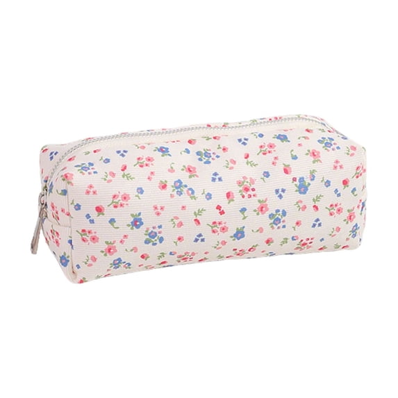 Small Floral Print Patten Pencil Case,Cute Vintage Lightweight Portable Zipper Pen Bag for Office Workspace Daily Use