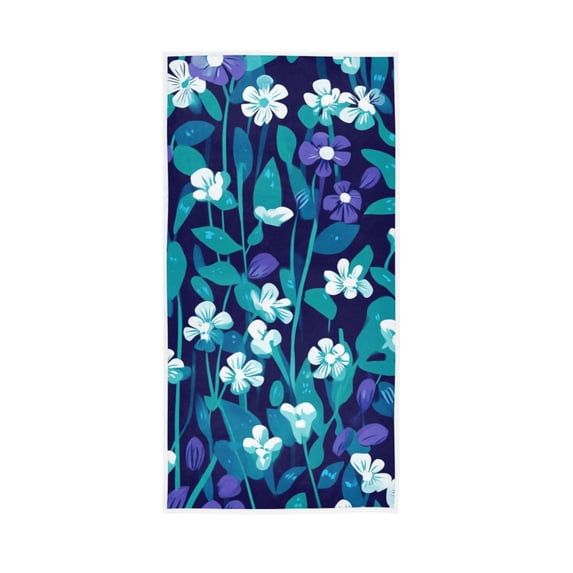 Small Floral Print on Dark Blue Background Face Towel Absorbent Hand Towels Bath Sport Gym