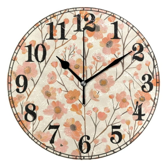 Small Floral Silent Wall Clock 10" Non-Ticking Battery Clock