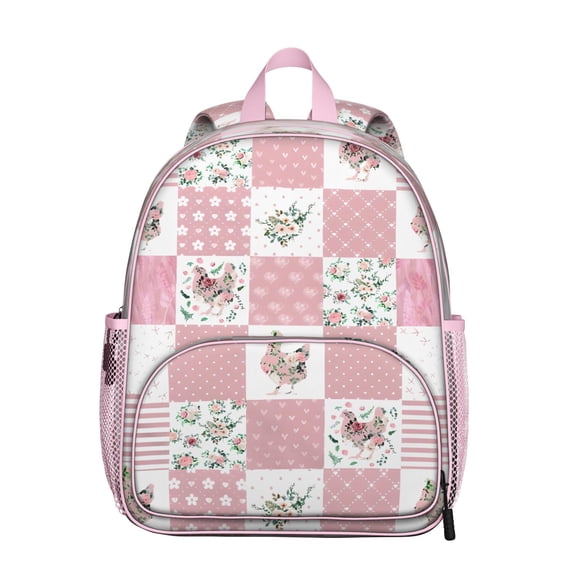 Small Floral Students Backpack - Rustic Country Style Watercolor Flower Pattern, Lightweight Oxford Fabric School Bag for Developing Students and Teens