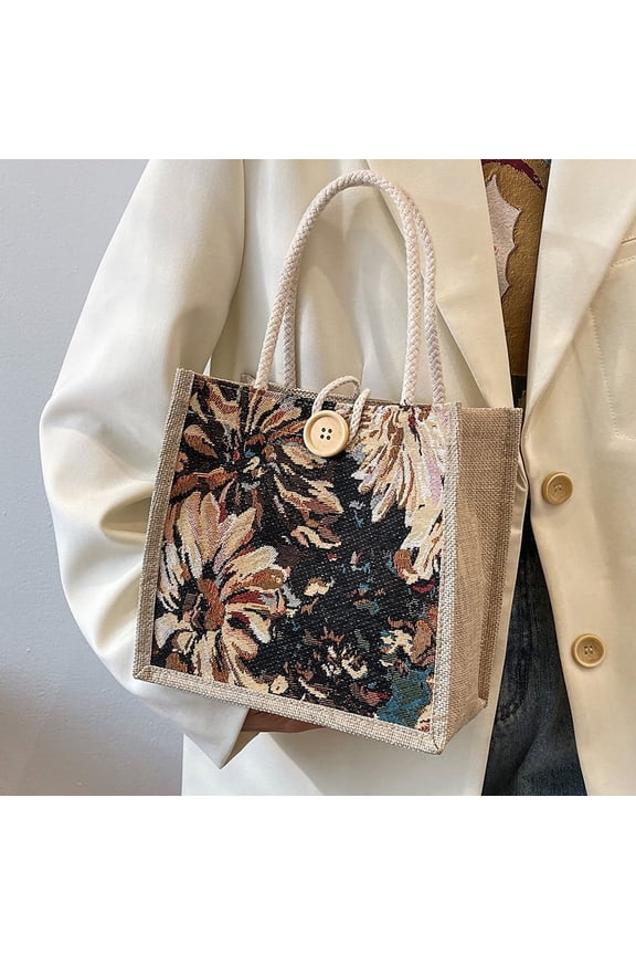 Small Floral Tote Bag for Women, Mini Canvas Handbag with Handles, Reusable Lunch Tote Bag, Portable Shopping Bag for Work School Travel
