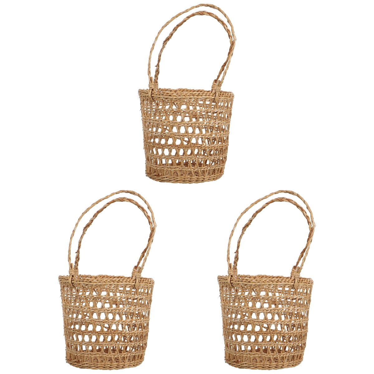 Small Flower Basket Handwoven Handle Wicker Pot Hanging Rattan Baskets