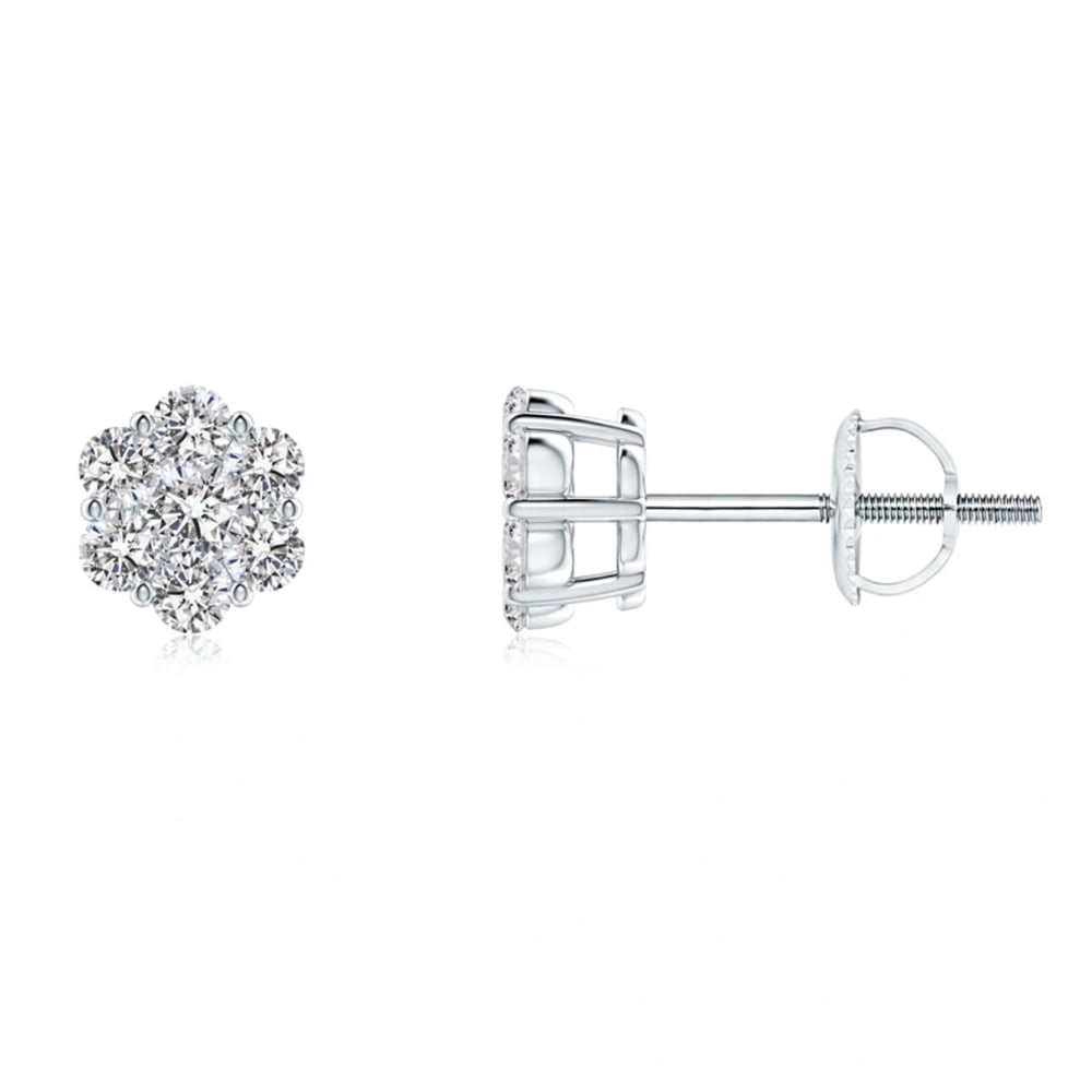 Small White Gold Plated 925 Sterling Silver Screw Back Post Iced Cz Mens Women's Tiny Cute Flower Cluster Stud Earrings