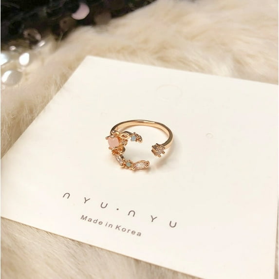 Small Flower Moon Ring With Heart Crystal Flower for Index Finger Women Jewelry Elegant Everyday Jewelry Gifts