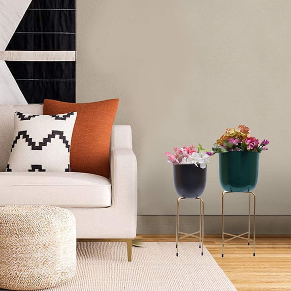 Small Flower Pot Home Decor Indoor Planter Industrial Design Gold Plated Angular Metal Frame Pot Planter 5.51 x 5.51 x 12.20 inches