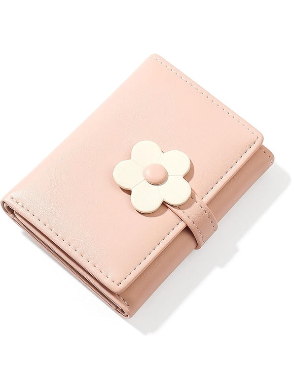 Small Flower Snap Wallet for Women Girls - RFID Blocking PU Leather Tri-folded Flowers Cash Purse with Card Holder Slim Short Wallet