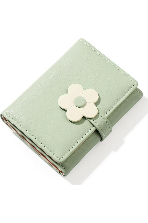 Small Flower Snap Wallet for Women Girls - RFID Blocking PU Leather Tri-folded Flowers Cash Purse with Card Holder Slim Short Wallet