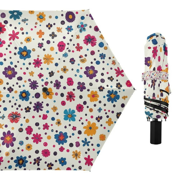 Small Flower and Dots Compact Sun Umbrella Windproof Travel Umbrellas for Rain Strong Portable UV Protection