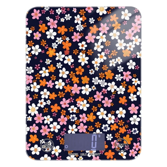 Small Flowers Food Scale Digital Kitchen Scale Waterproof Tempered Glass Tare Function 11 lb for Baking Cooking Meal Prep