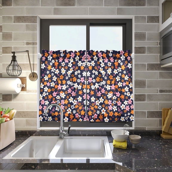 Small Flowers Kitchen Curtains Half Tier Curtain 2 Rod Pockets Bathroom Bedroom Cupborad Living Room 27"x24"
