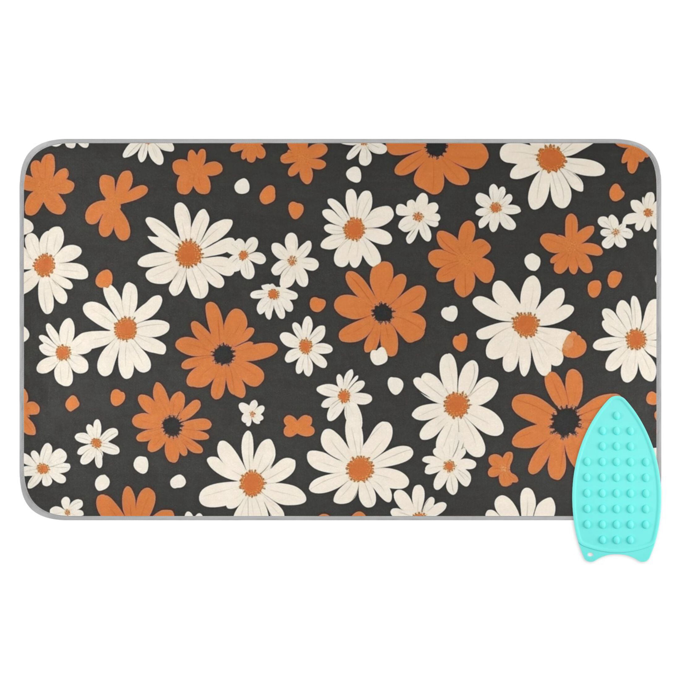 Small Flowers in Orange and White Ironing Mat Blanket Portable Travel Ironing Pad Heat Resistant Pad 47.2" x 27.6”